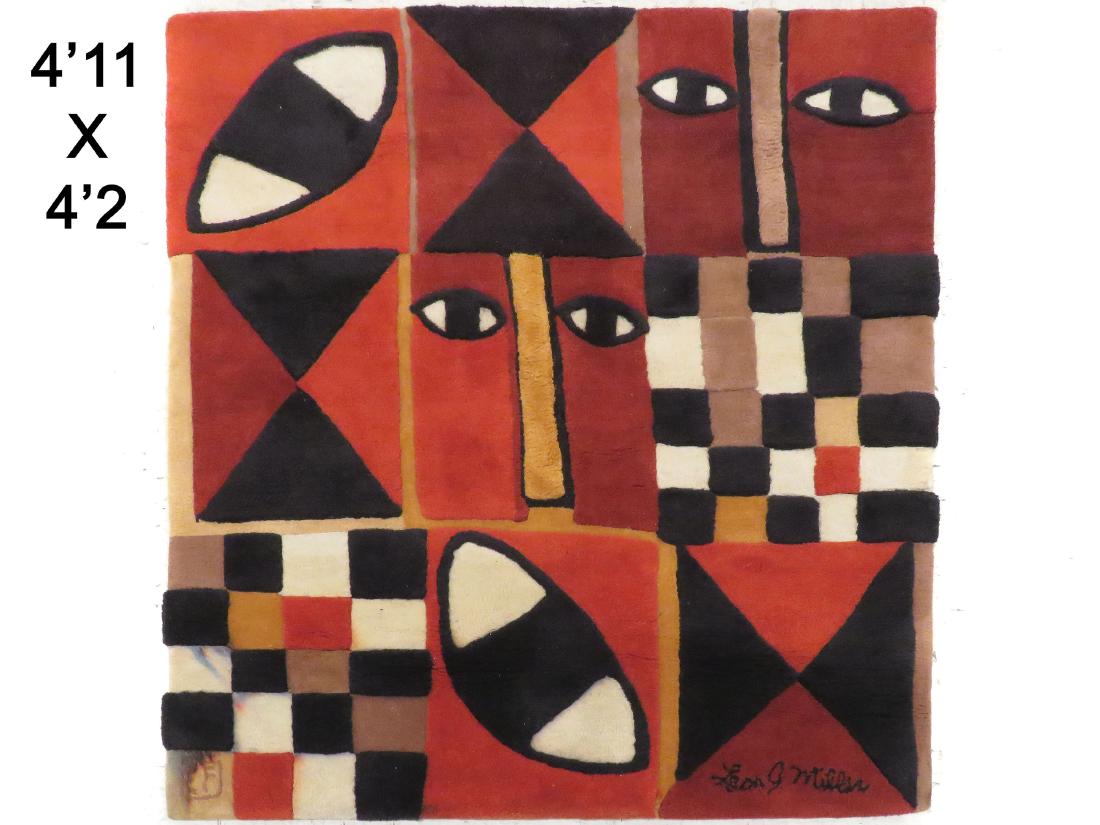 MODERN DESIGN WOOL RUG, SIGNED LEON G. MILLER. 4'11" X (1 of 4)