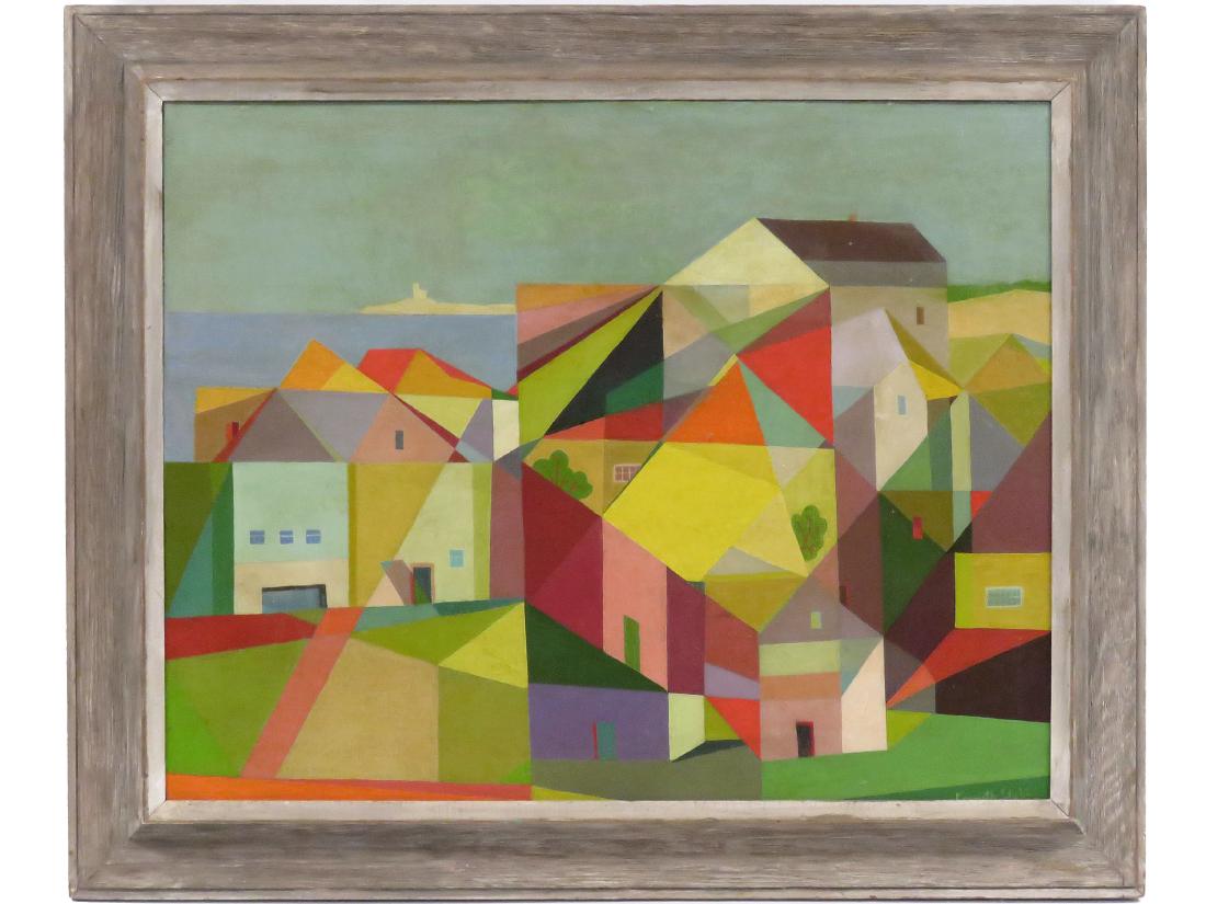 KENNETH STUBBS (AMERICAN 1907-1967), OIL ON CANVAS: KENNETH STUBBS (AMERICAN 1907-1967), OIL ON CANVAS BOARD, CUBIST VIEW OF CORN HILL, TURO, MASSACHUSETTS, SIGNED C.1962. 24 X 30"; FRAMED 30 X 36"