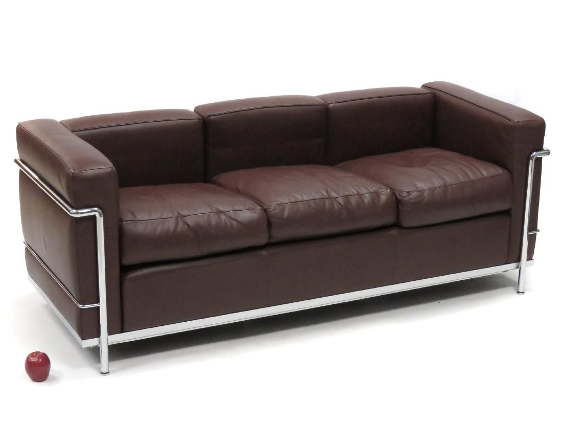 LE CORBUSIER DESIGN LC2 BROWN LEATHER AND CHROME STEEL (1 of 3)