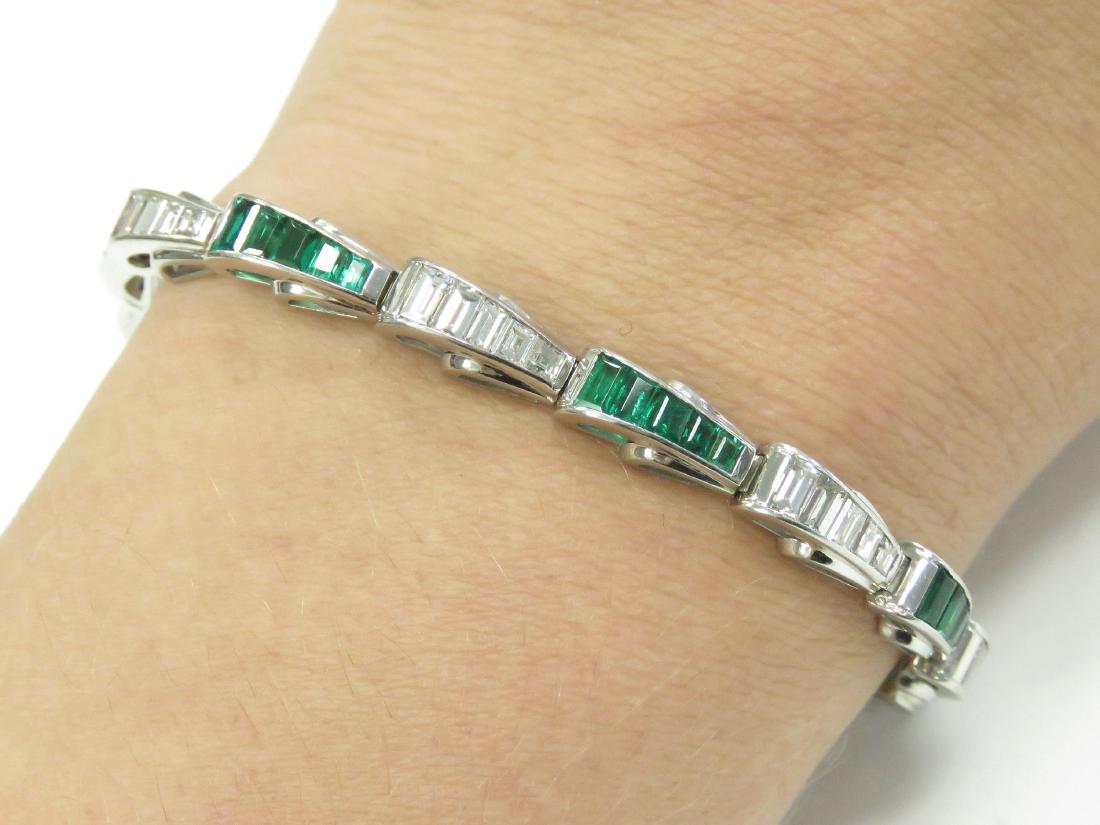 PLATINUM, DIAMOND AND EMERALD LINE BRACELET, DIAMONDS (1 of 3)