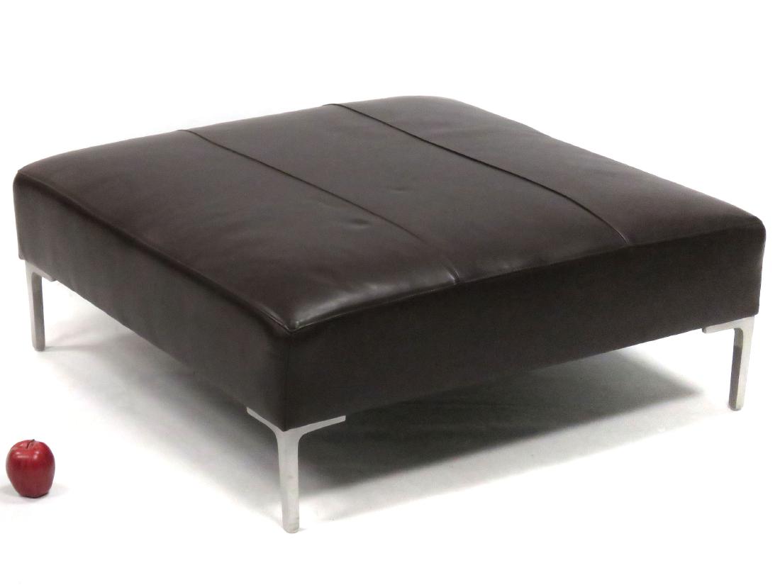 POTTERY BARN LEATHER OTTOMAN WITH BRUSHED ALUMINUM (1 of 1)
