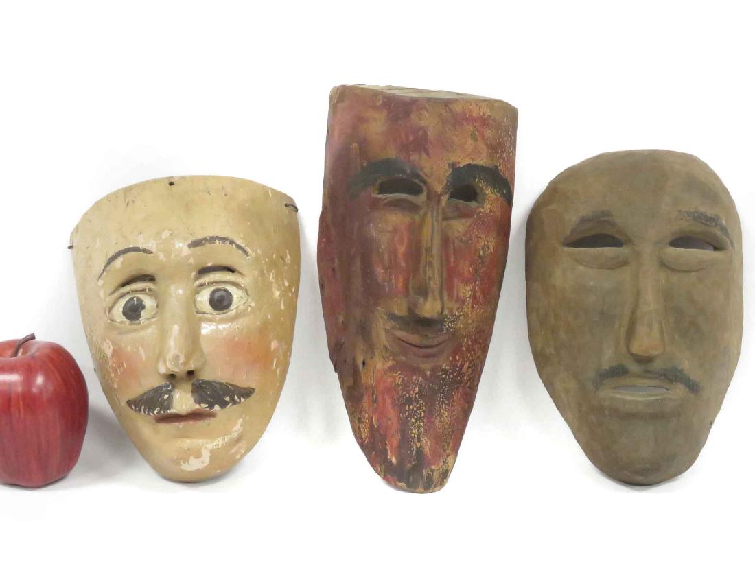 LOT (3) MESO AMERICAN CARVED FESTIVAL MASKS. HEIGHT 7-9 (1 of 2)