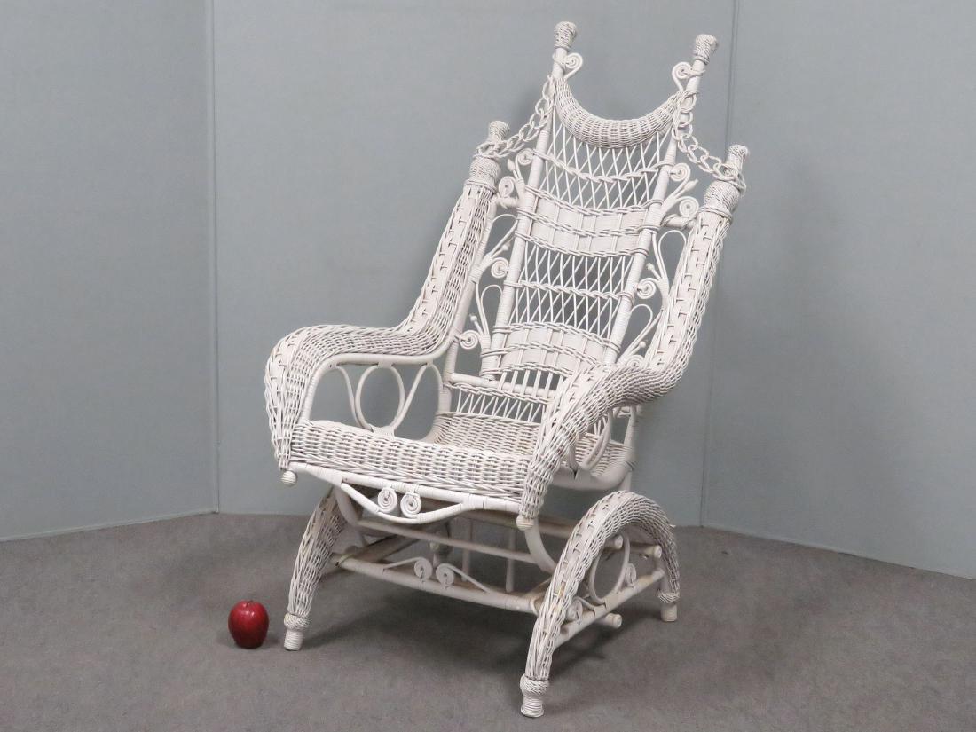 ANTIQUE WICKER GLIDER ROCKER, 19TH CENTURY. HEIGHT 47"; (1 of 2)