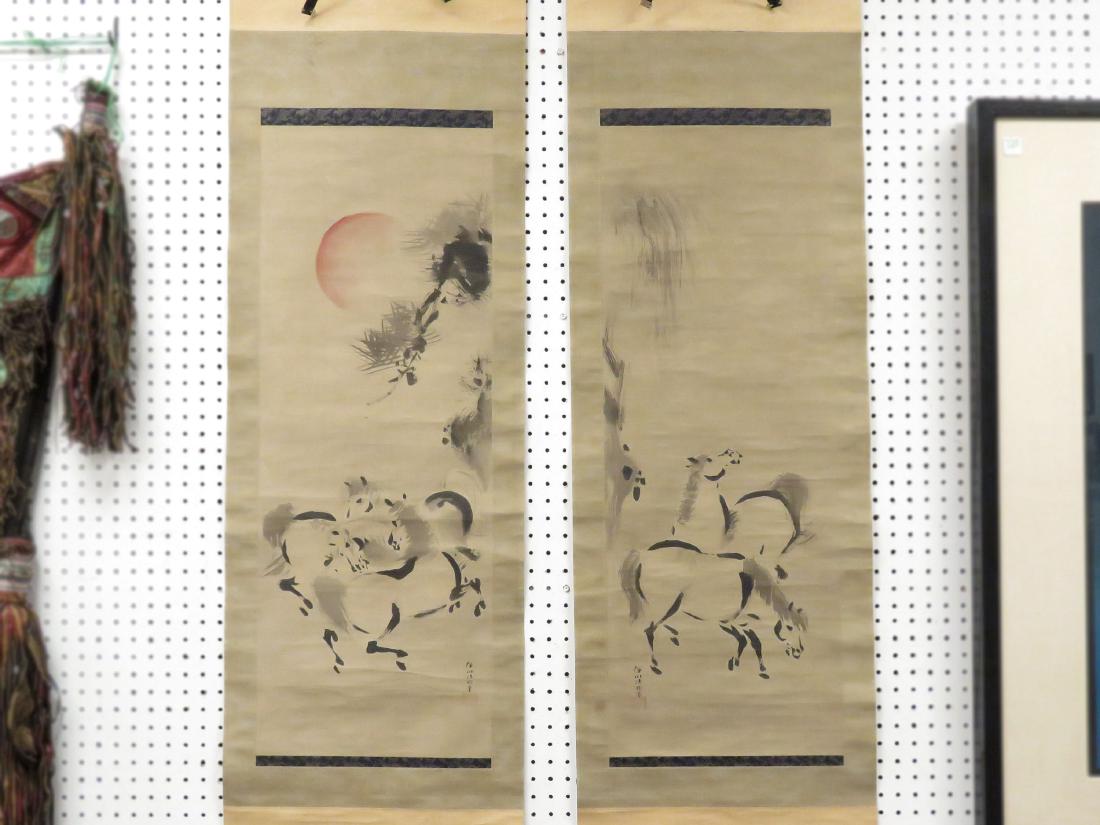 LOT (2) JAPANESE KANO SCHOOL HAND PAINTED INK SCROLLS, (1 of 4)