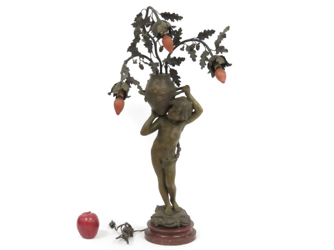 VICTORIAN POMPEIAN BRONZE FIGURAL LAMP, NEWELL POST (1 of 4)
