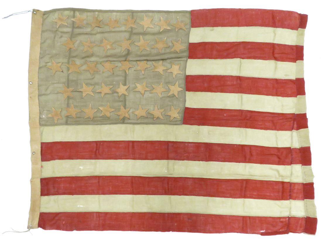 38 STAR HAND SEWN LINEN AMERICAN FLAG, C.1877-1889. 68 (1 of 5)