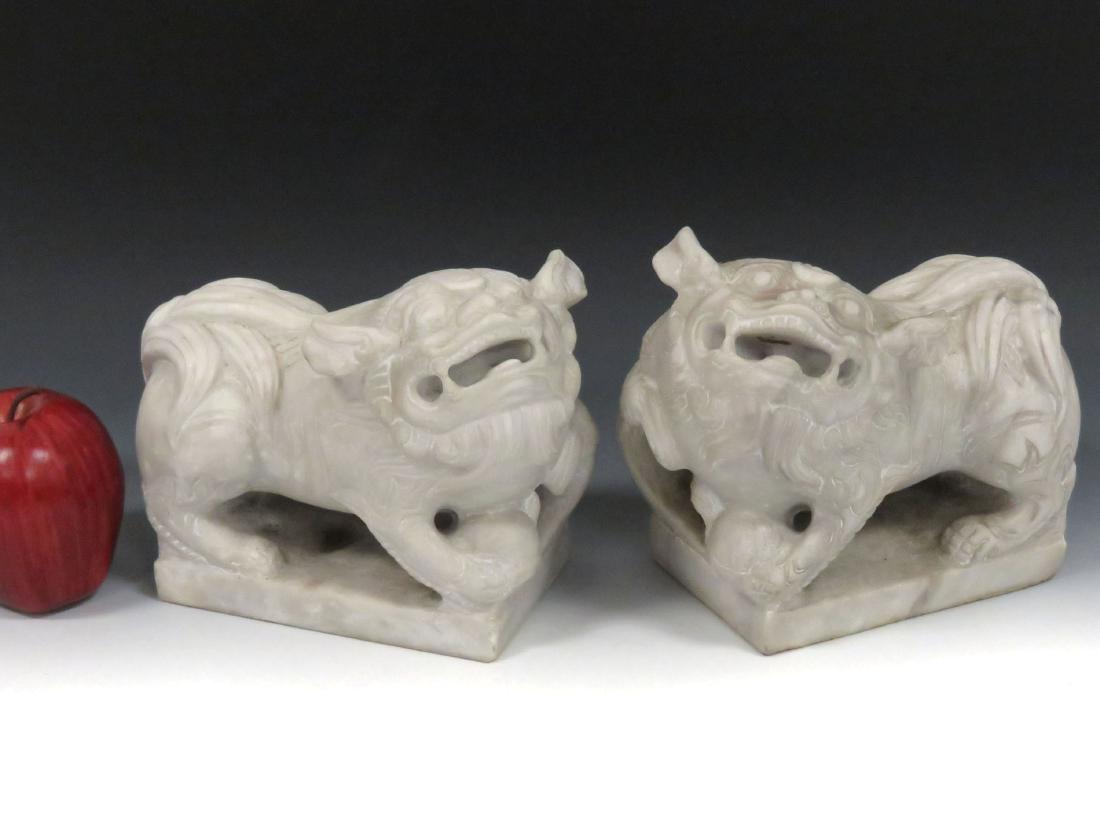 PAIR CHINESE CARVED MARBLE FOO DOGS. HEIGHT 6 1/2"; (1 of 2)