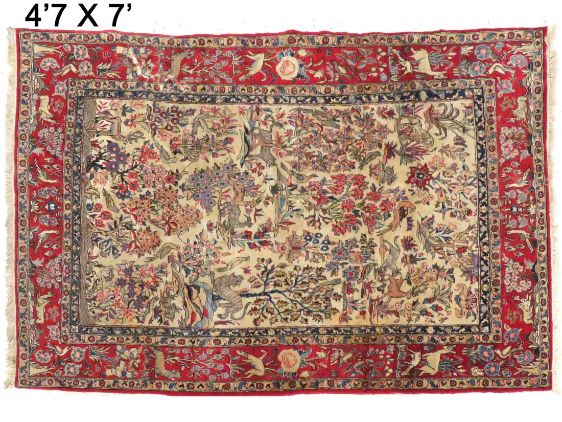 SEMI ANTIQUE PERSIAN GARDEN RUG. 4'7" X 7' (1 of 4)