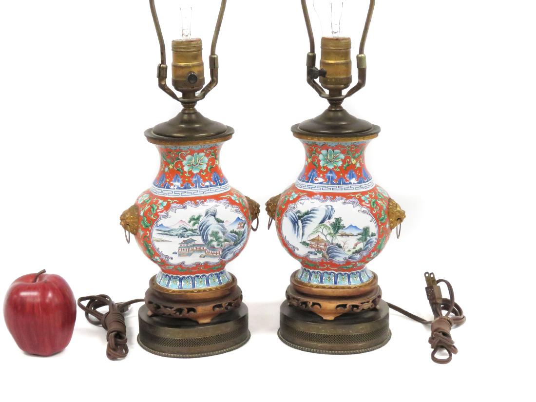 PAIR CHINESE PEKING ENAMEL VASES WITH GILT RING (1 of 5)