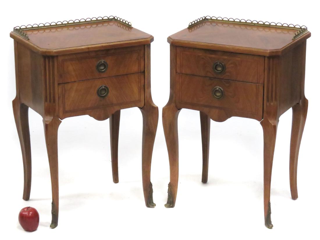 PAIR FRENCH STYLE AMBOYNA WOOD STANDS WITH BRONZE (1 of 2)