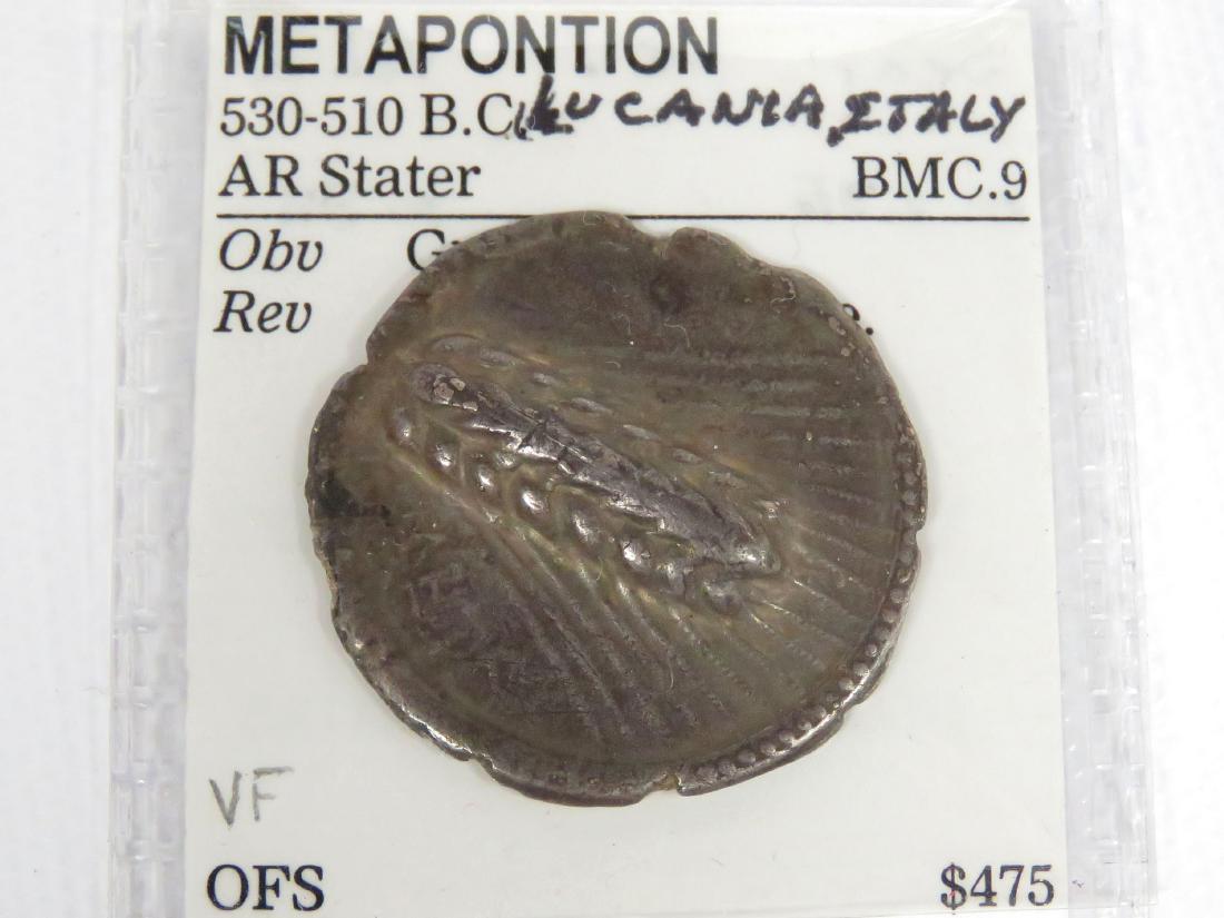 LUCANIA METAPONTION, AR STATER SILVER COIN (BC: LUCANIA METAPONTION, AR STATER SILVER COIN (BC 530-510). 29MM