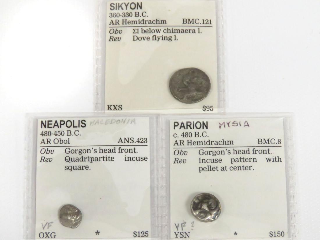 LOT (3) ANCIENT GREEK SILVER COINS INCLUDING PARION, (1 of 1)