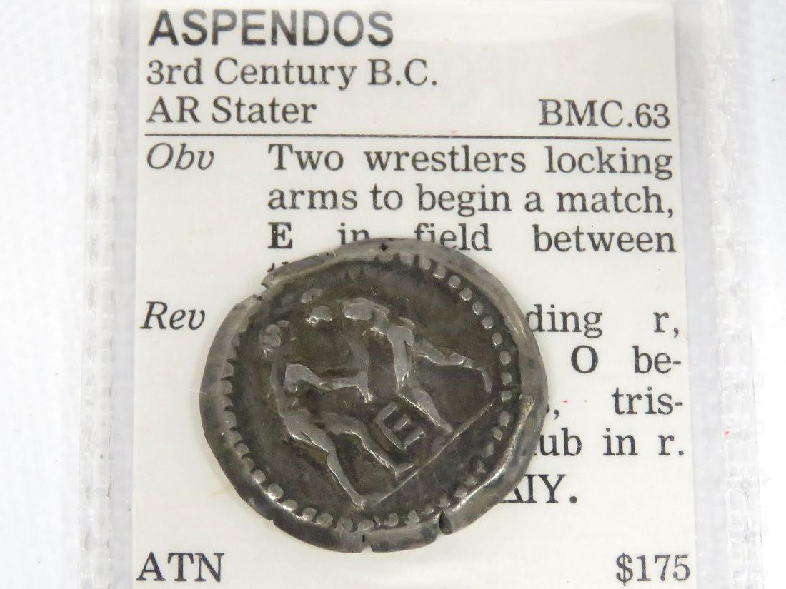 PAMPHYLIA ASPENDOS, AR STATER (WRESTLERS/SLINGER): PAMPHYLIA ASPENDOS, AR STATER (WRESTLERS/SLINGER) SILVER COIN (BC 510-333). 26MM