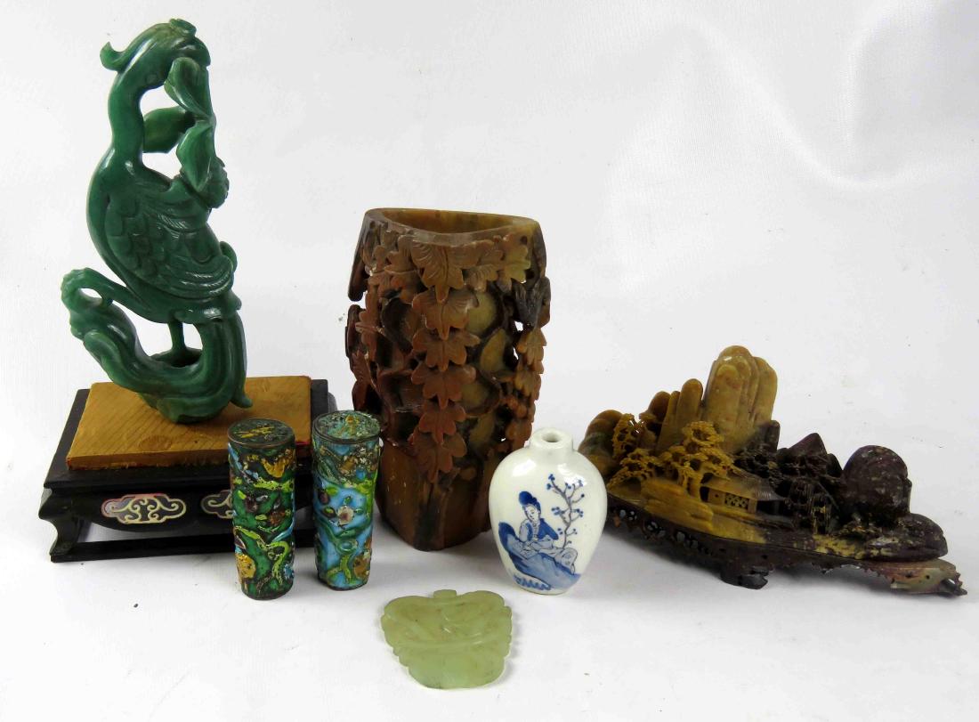LOT ASSORTED CHINESE INCLUDING CARVED HARDSTONE (1 of 5)