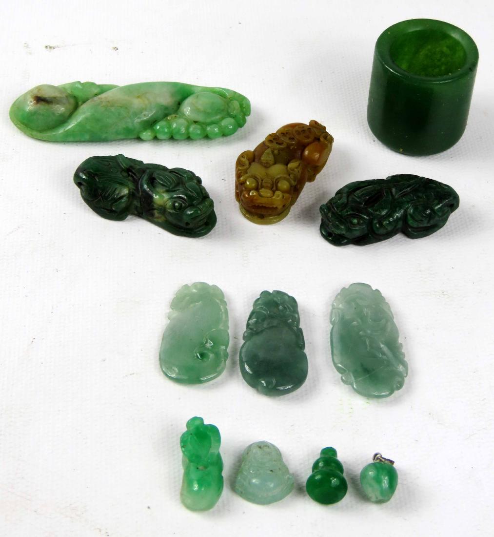 LOT (12) ASSORTED CHINESE CARVED HARDSTONE PENDANTS & (1 of 1)