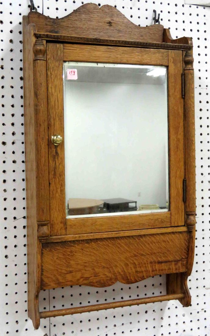 VINTAGE CARVED OAK HANGING SHAVING CABINET. HEIGHT 34"; (1 of 1)
