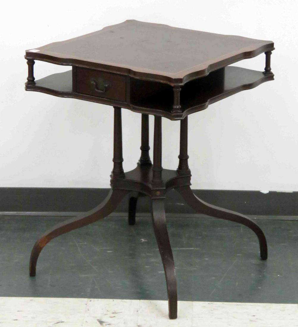 REGENCY STYLE INLAID MAHOGANY TIERED STAND WITH DRAWER. (1 of 1)