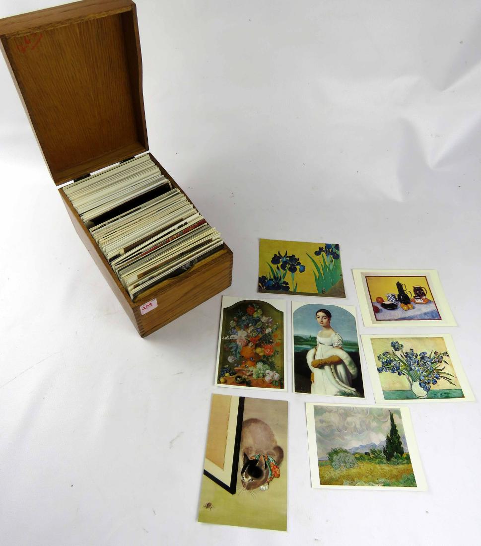 COLLECTION CONTINENTAL POSTCARDS IN OAK FILE BOX (1 of 3)