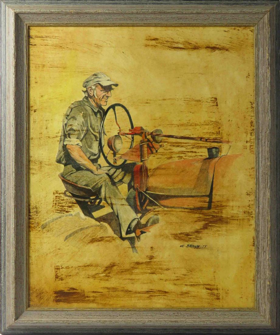 MARY BARRETT BROWN (AMERICAN 1938-), GRAPHITE AND: MARY BARRETT BROWN (AMERICAN 1938-), GRAPHITE AND WATERCOLOR ON PANEL, THE FARMALL, SIGNED '75. 16 1/2 X 13"; FRAMED 20 X 17"