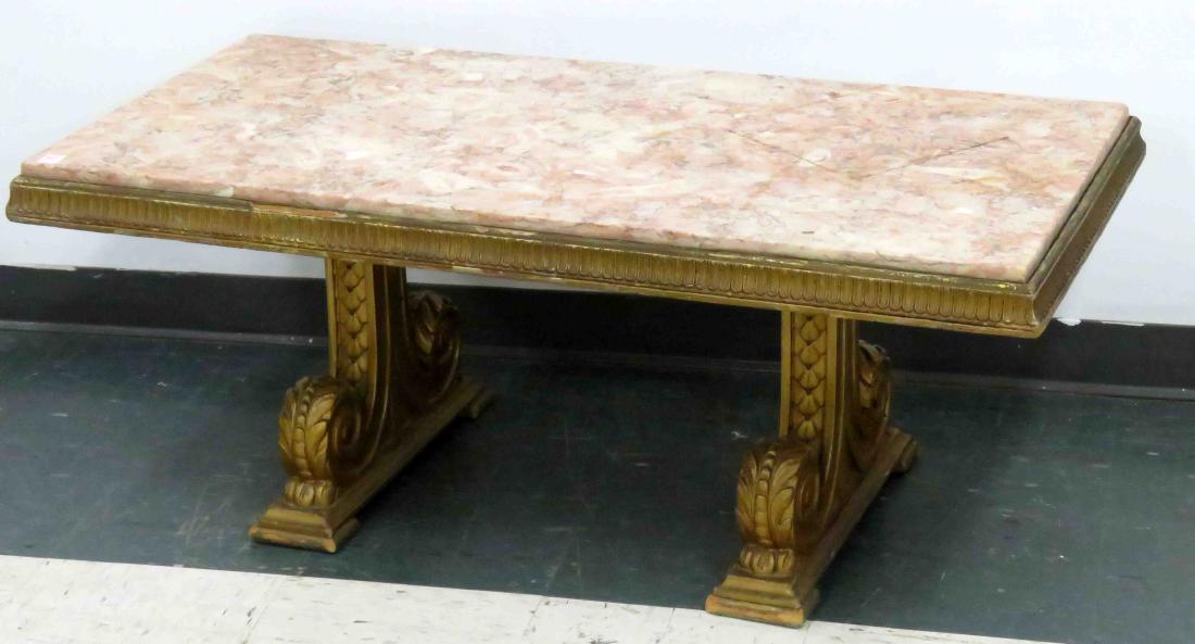 CLASSICAL STYLE CARVED AND GILT LOW TABLE WITH MARBLE (1 of 1)