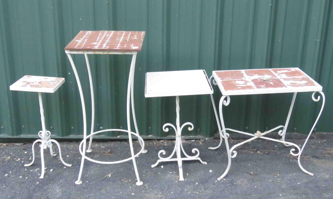 LOT (4) ASSORTED WROUGHT IRON TILE-TOP STANDS (1 of 1)