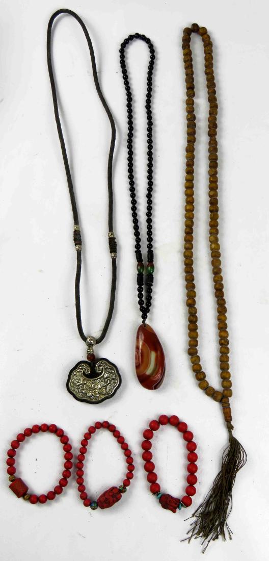 LOT ASSORTED CHINESE WOOD/HARDSTONE BRACELETS AND (1 of 1)