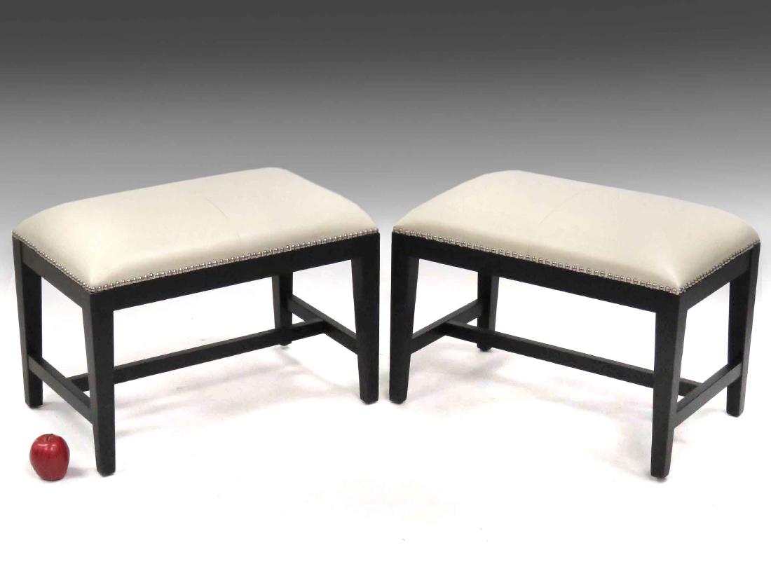 PAIR WHITE LEATHER BENCHES. HEIGHT 18"; TOP 16 X 26" (1 of 2)
