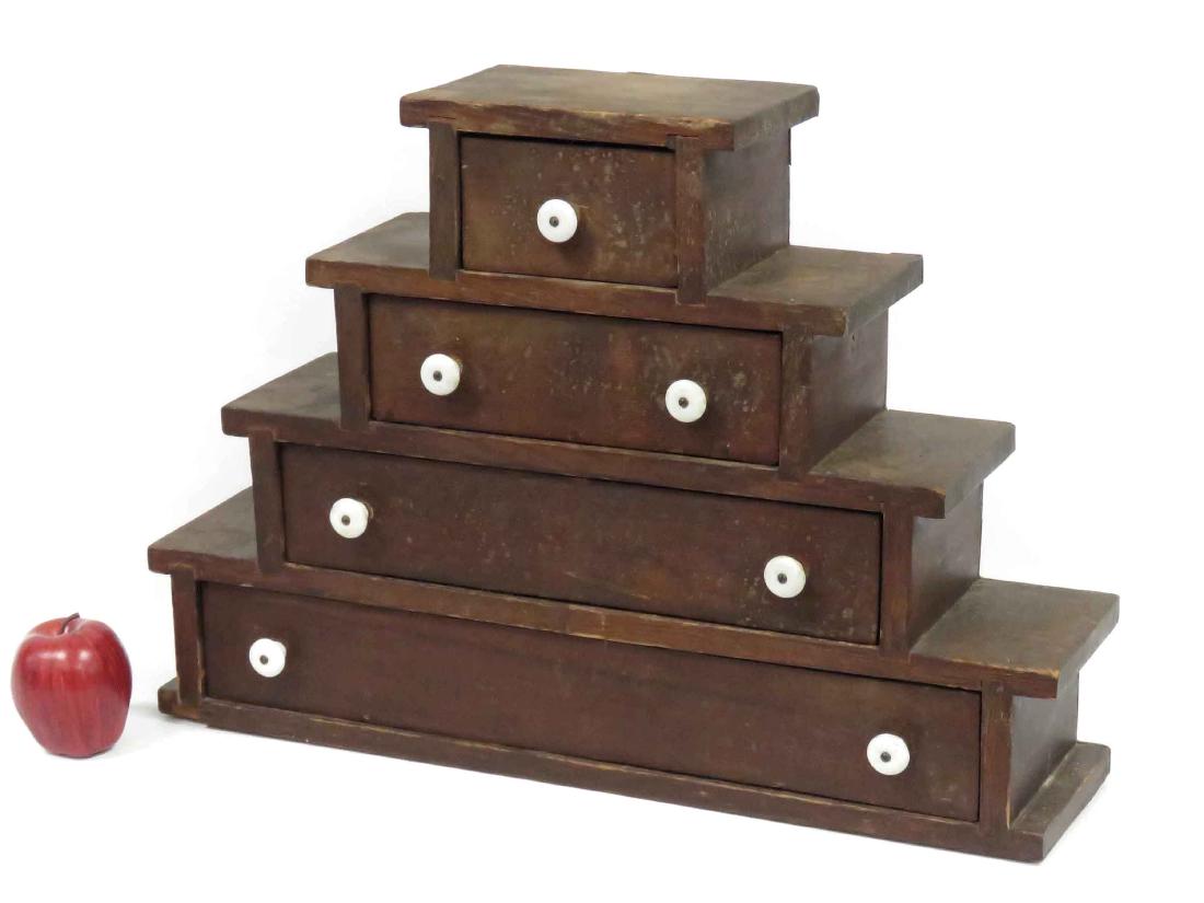 FOLK ART PINE STEPPED CABINET WITH DRAWERS, 19TH (1 of 3)