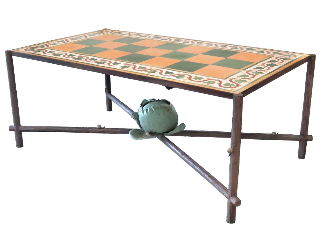 CUSTOM MADE WROUGHT IRON/CERAMIC TILE-TOP DINING TABLE. (1 of 6)