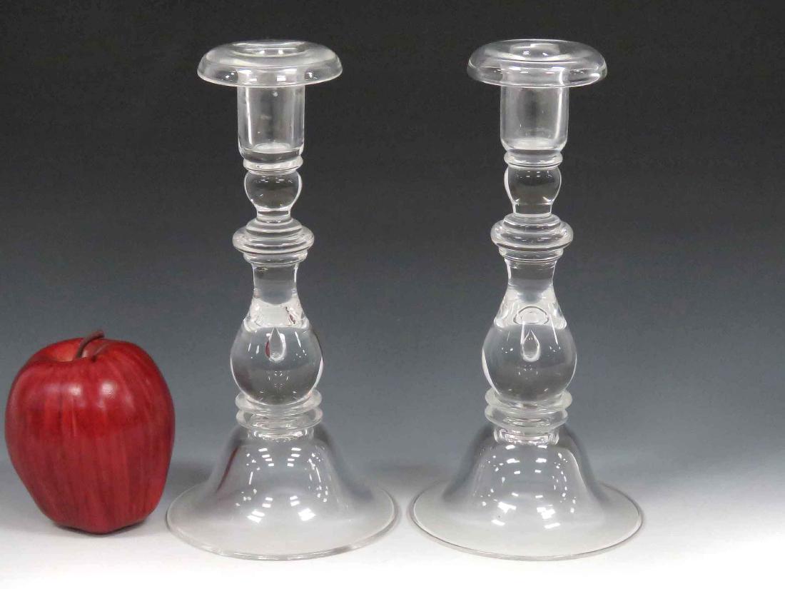 PAIR STEUBEN CLEAR GLASS CANDLESTICKS WITH AIR TRAP (1 of 1)