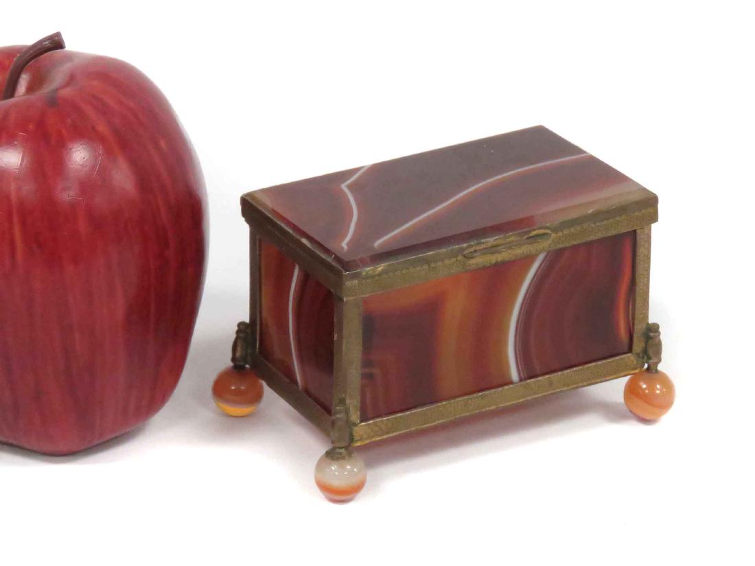 VINTAGE AGATE BOX WITH AGATE BALL FEET. HEIGHT 2 1/4"; (1 of 2)