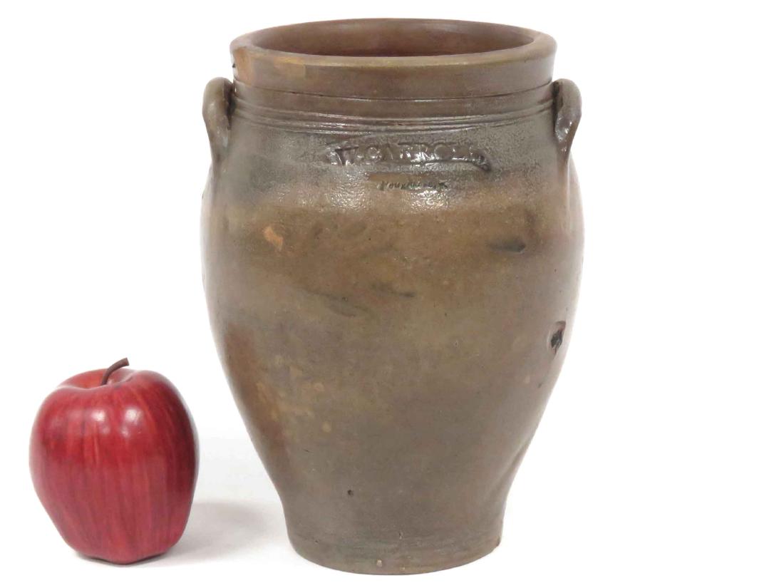 W. CARROLL, POUGHKEEPSIE, OVOID STONEWARE JUG, SIGNED, (1 of 3)