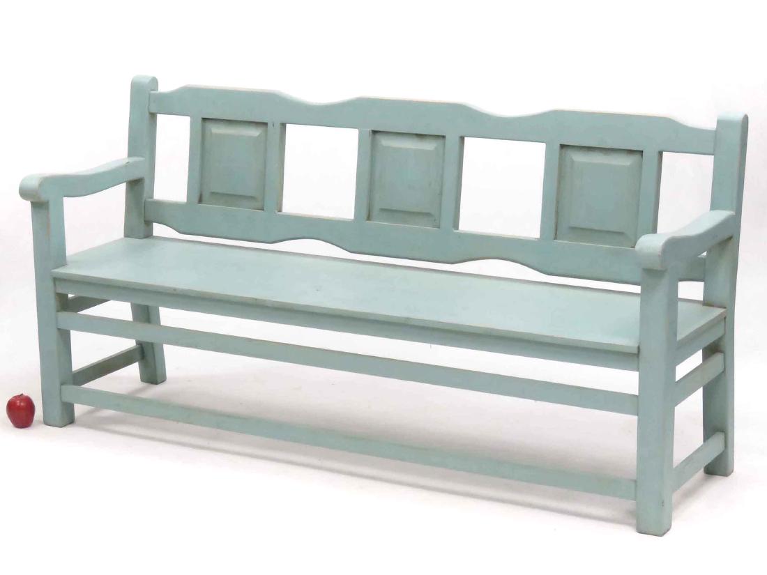 SPANISH COLONIAL CARVED AND PAINTED BENCH. HEIGHT 35"; (1 of 2)