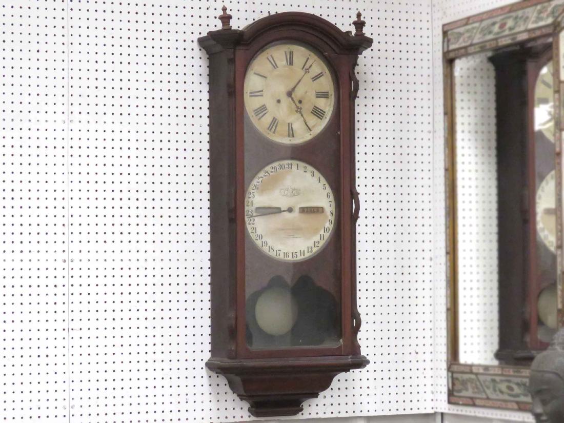 ITHACA NO. 2 CARVED WALNUT BANK REGULATOR CALENDAR WALL (1 of 4)