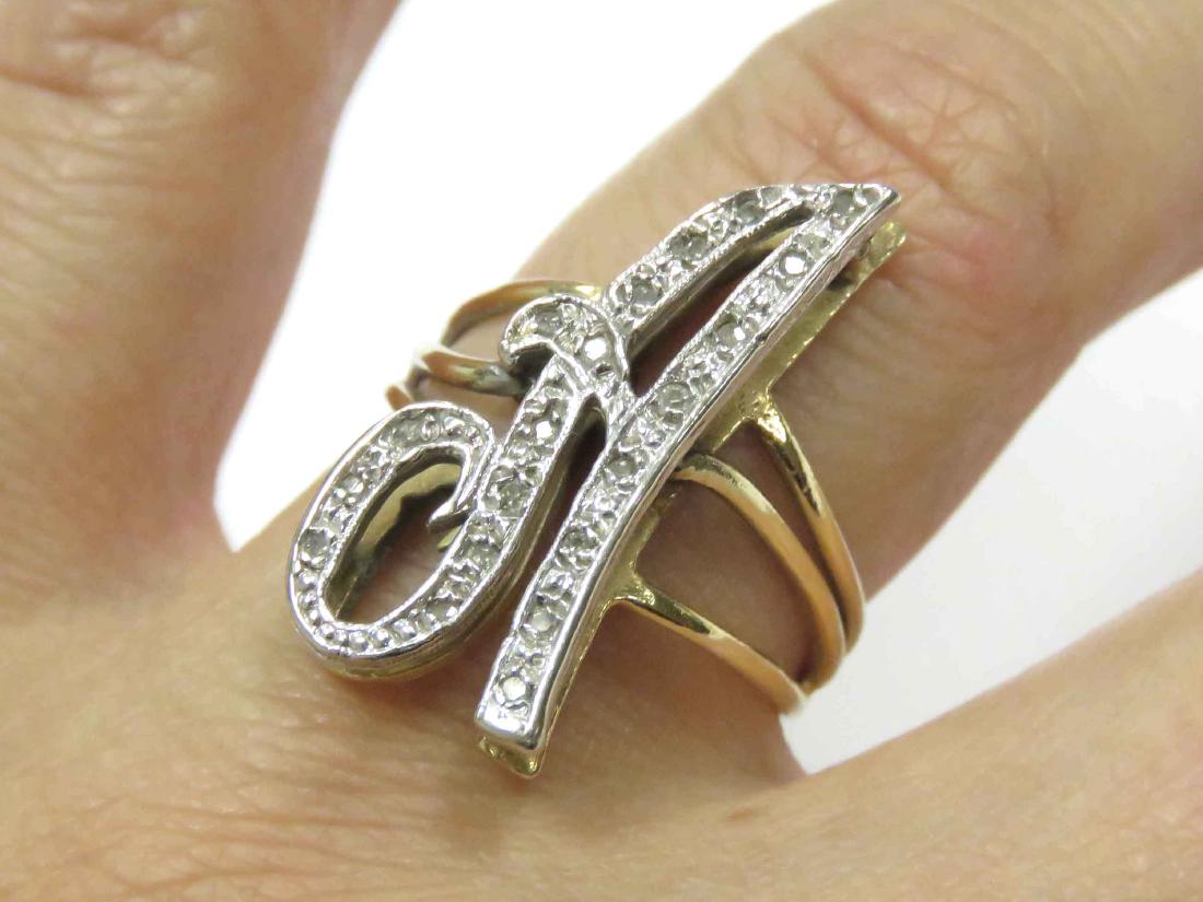 14K YELLOW/WHITE GOLD "A" INITIAL DIAMOND RING. RING (1 of 2)