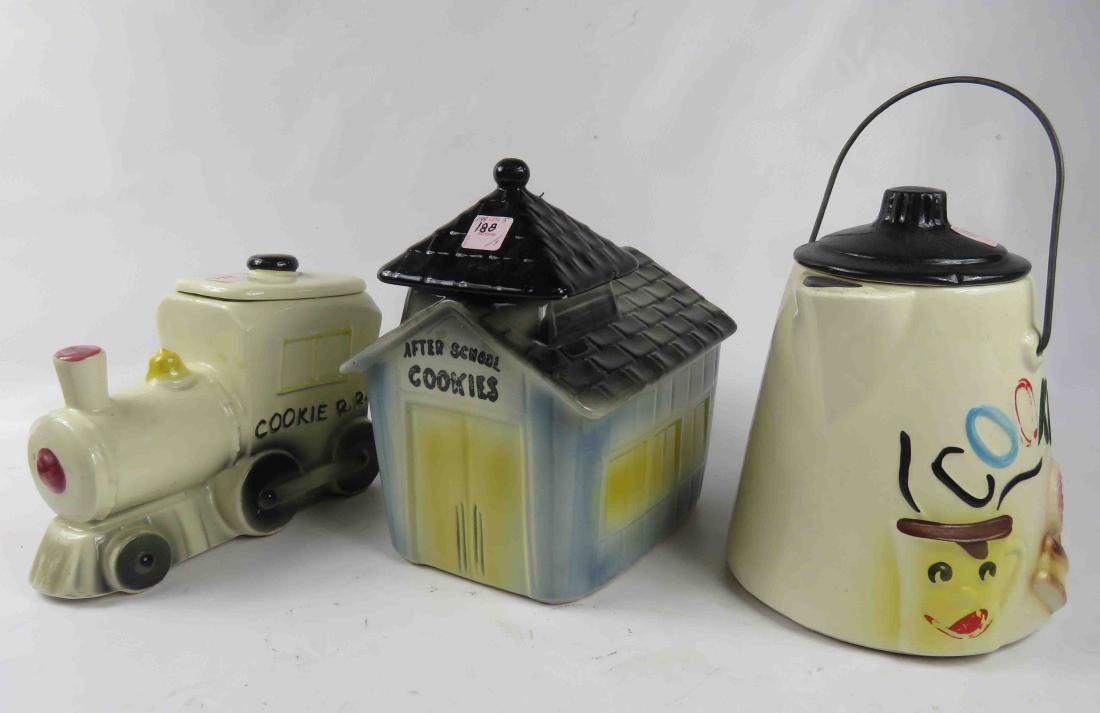 LOT (3) DECORATED POTTERY FIGURAL COOKIE JARS (1 of 1)