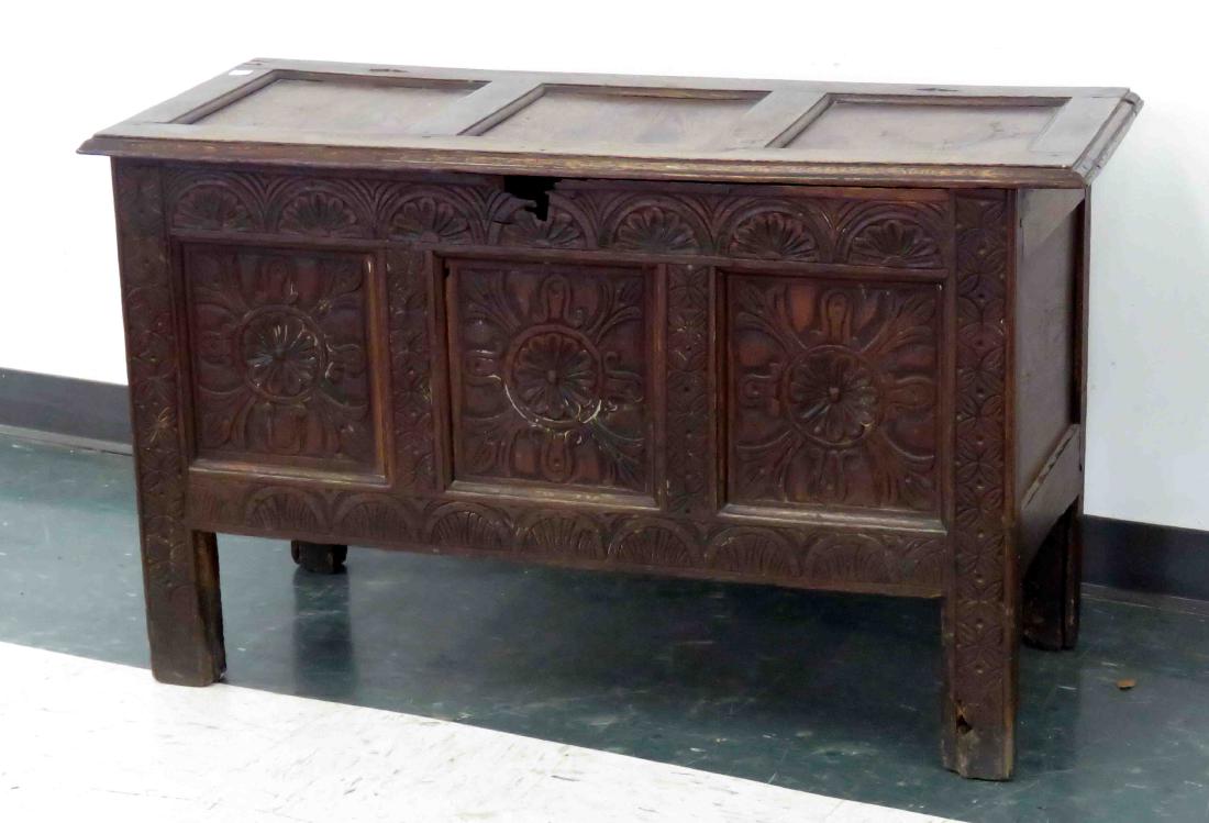 CONTINENTAL CARVED OAK CHEST, 17/18TH CENTURY. HEIGHT (1 of 1)