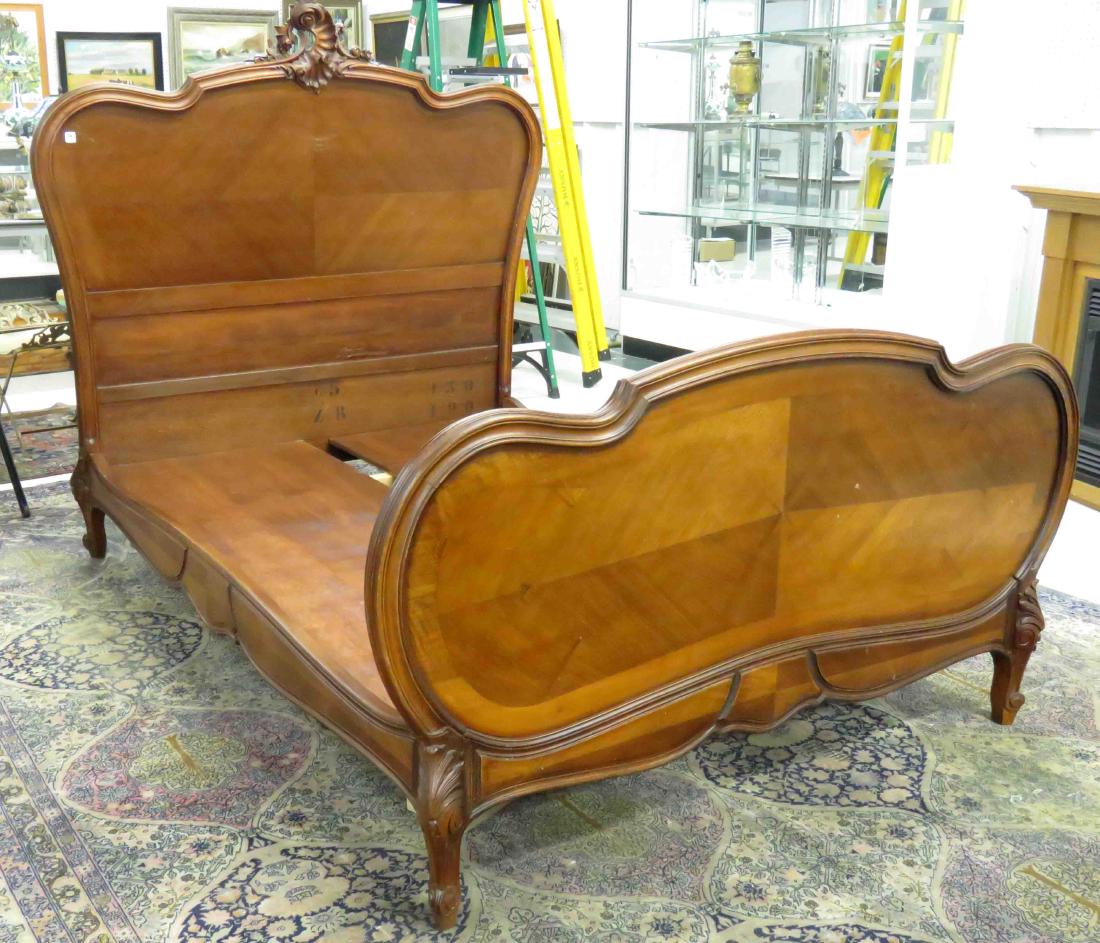 FRENCH CARVED AND INLAID FULL SIZE BED. HEIGHT 61"; (1 of 1)
