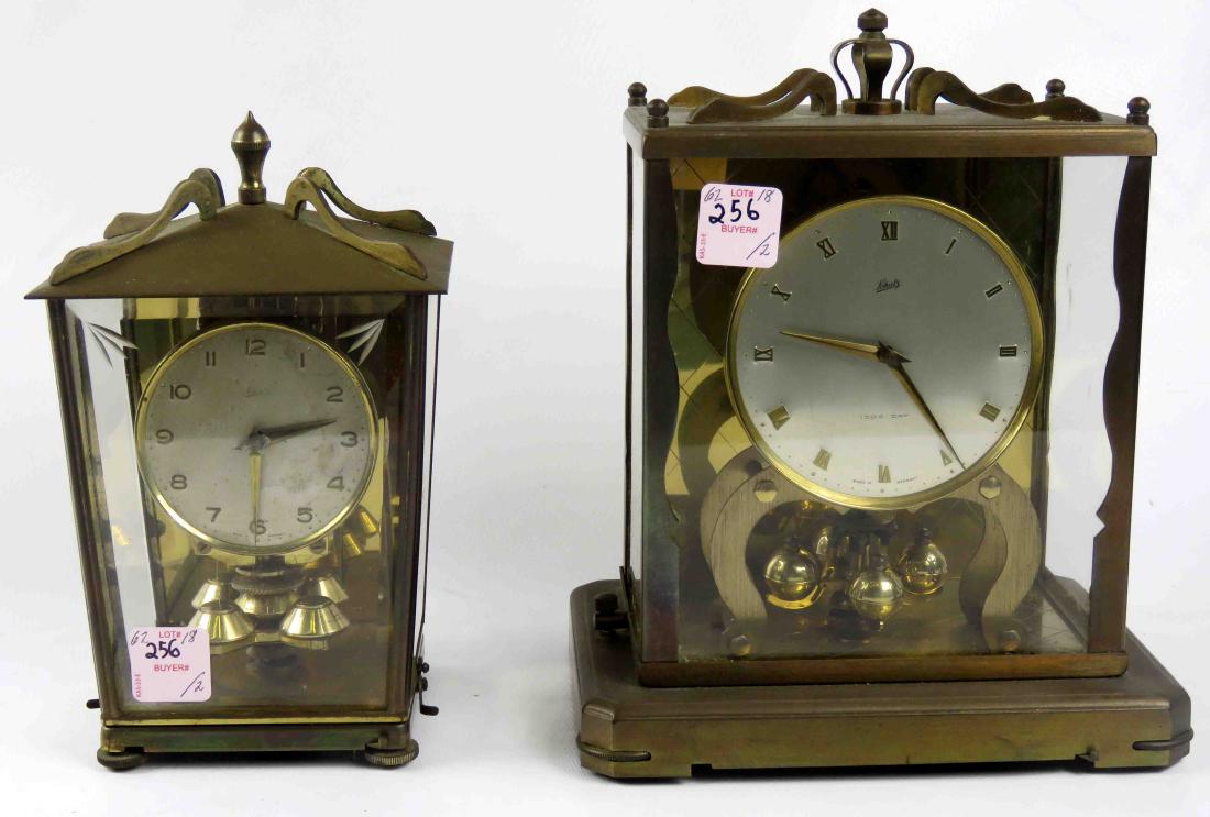 LOT (2) SCHATZ BRASS ROTARY CLOCKS. HEIGHT 8 1/4-9 1/2" (1 of 1)