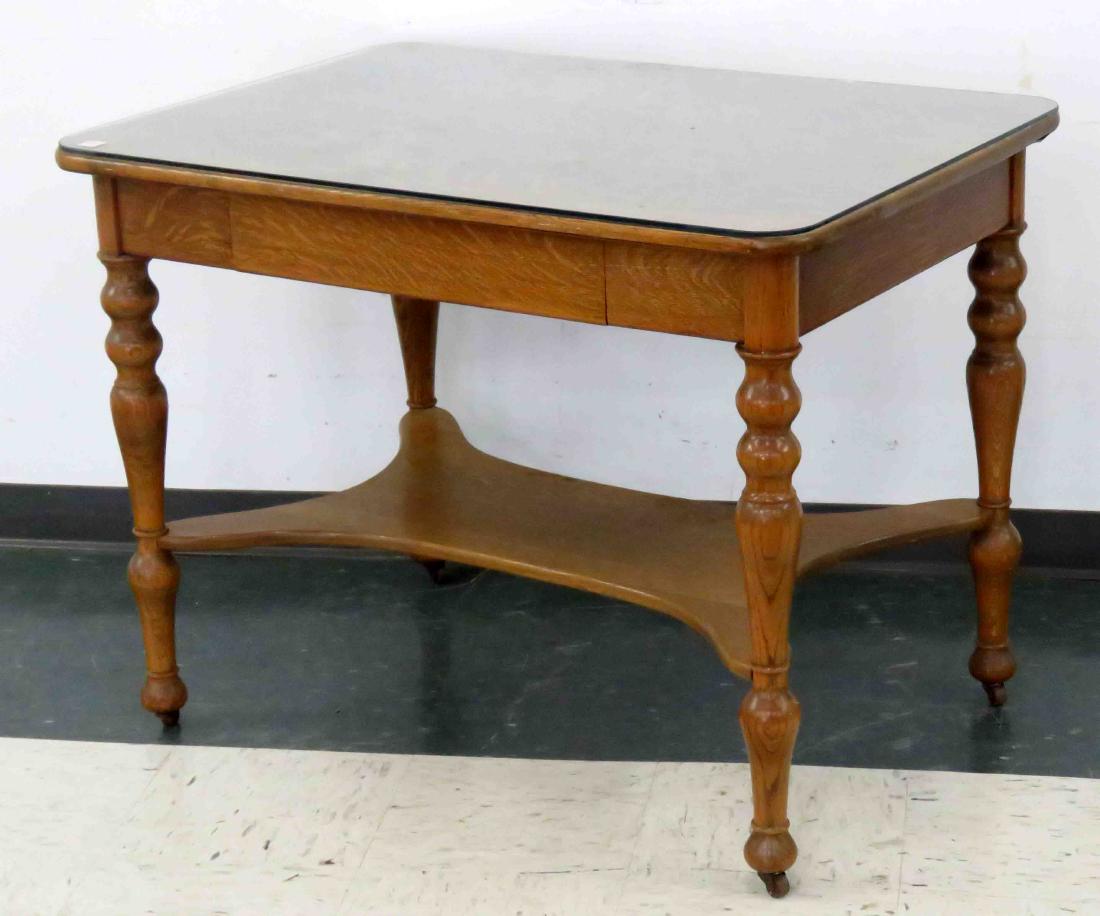 VINTAGE CARVED OAK LIBRARY TABLE/DESK, SIGNED. HEIGHT (1 of 1)