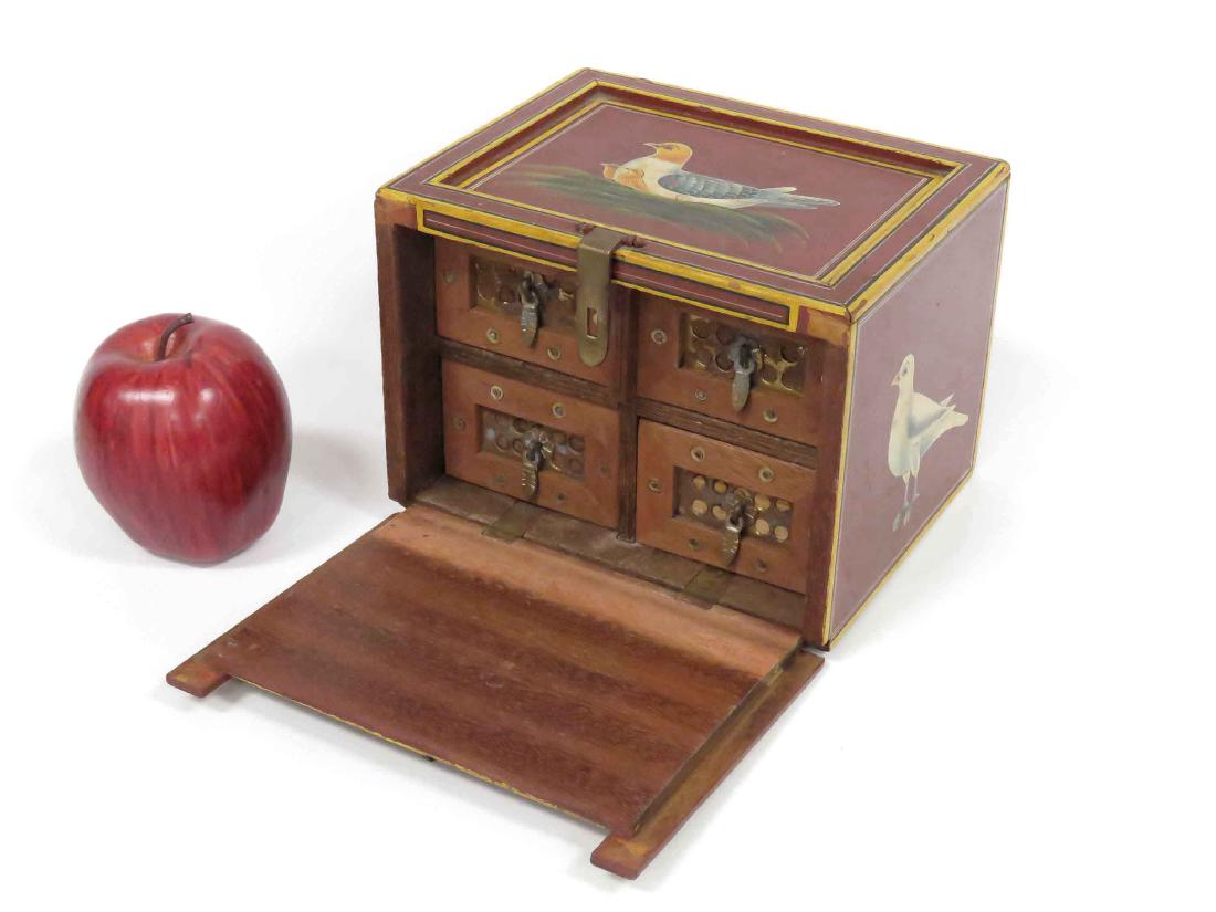 CHINESE HAND PAINTED WOODEN BOX WITH INTERIOR DRAWERS, (1 of 5)