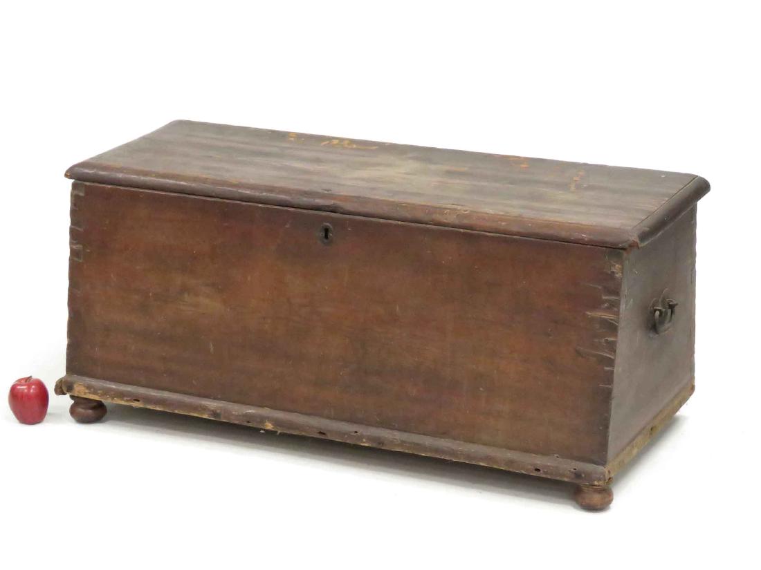 PINE CANTED TRUNK, 18TH CENTURY. HEIGHT 19"; WIDTH 45" (1 of 2)