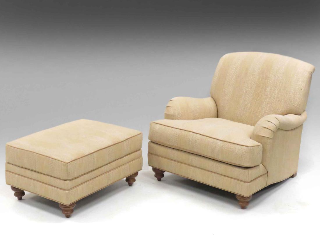 ETHEN ALLEN TRADITIONAL UPHOLSTERED ARMCHAIR AND: ETHEN ALLEN TRADITIONAL UPHOLSTERED ARMCHAIR AND OTTOMAN