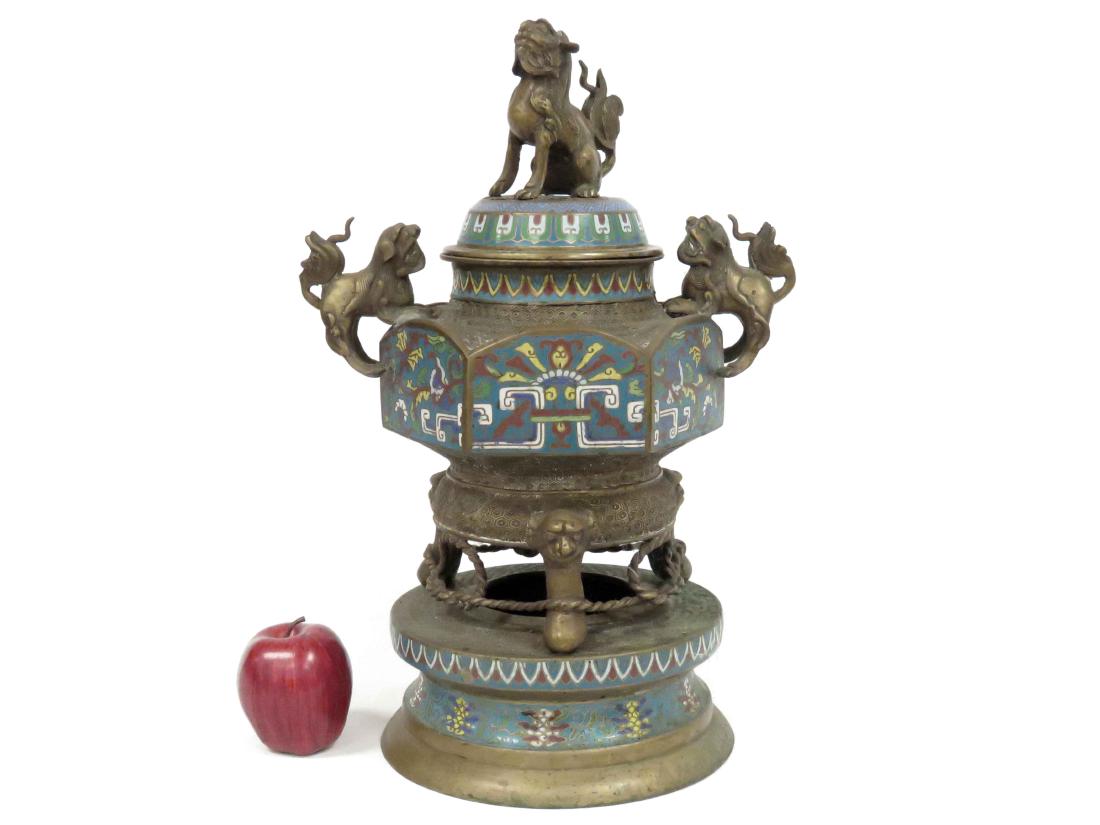 CHINESE BRONZE/CLOISONNE CENSOR. HEIGHT 19 1/2" (1 of 4)