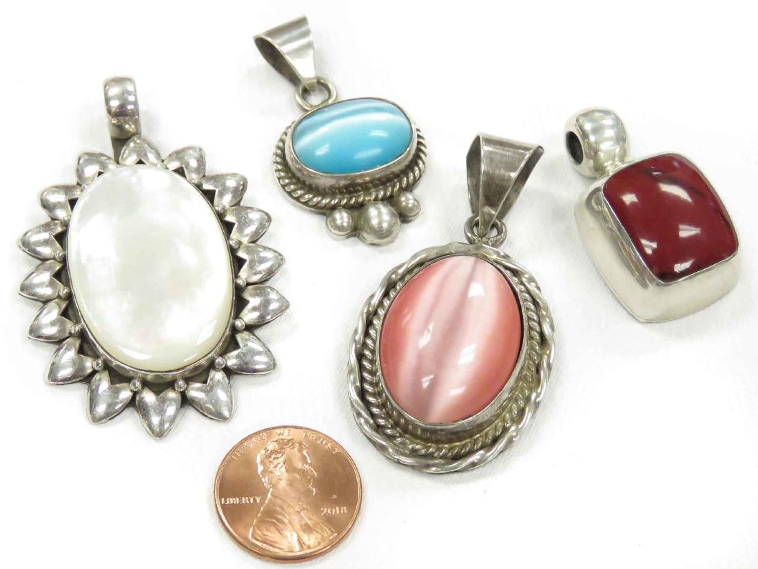 LOT (4) MEXICAN 925 STERLING PENDANTS SET WITH RED (1 of 2)