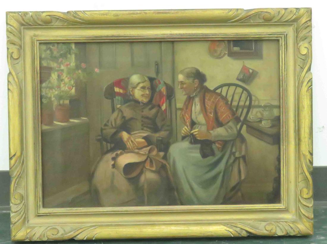 AMERICAN SCHOOL (19/20TH CENTURY), OIL ON CANVAS,: AMERICAN SCHOOL (19/20TH CENTURY), OIL ON CANVAS, FIGURES IN AN INTERIOR, SIGNED ILLEGIBLY. 14 X 20"; FRAMED 19 X 25"