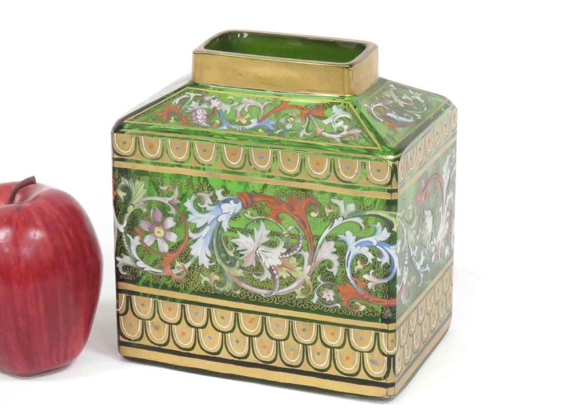 LOBMEYR STYLE GILT & ENAMELED GREEN GLASS RECTANGULAR (1 of 5)
