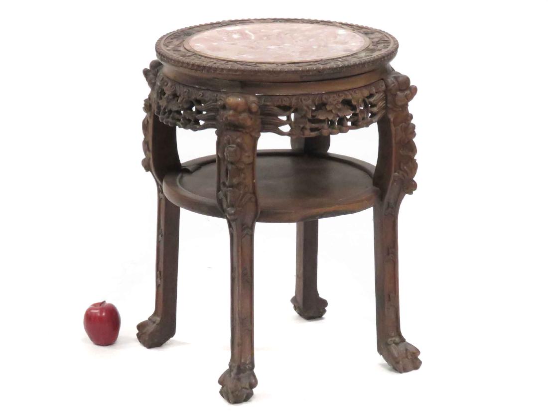 CHINESE CARVED TABORET WITH MARBLE INSET TOP. HEIGHT (1 of 2)