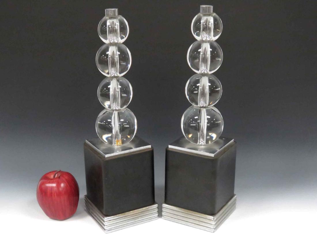 PAIR ART DECO GLASS & NICKLE GARNITURES, 20TH CENTURY. (1 of 2)