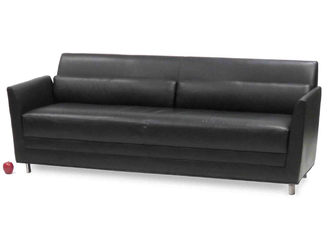ITALIAN DESIGNER MODERN BLACK LEATHER/ALUMINUM SOFA. (1 of 2)